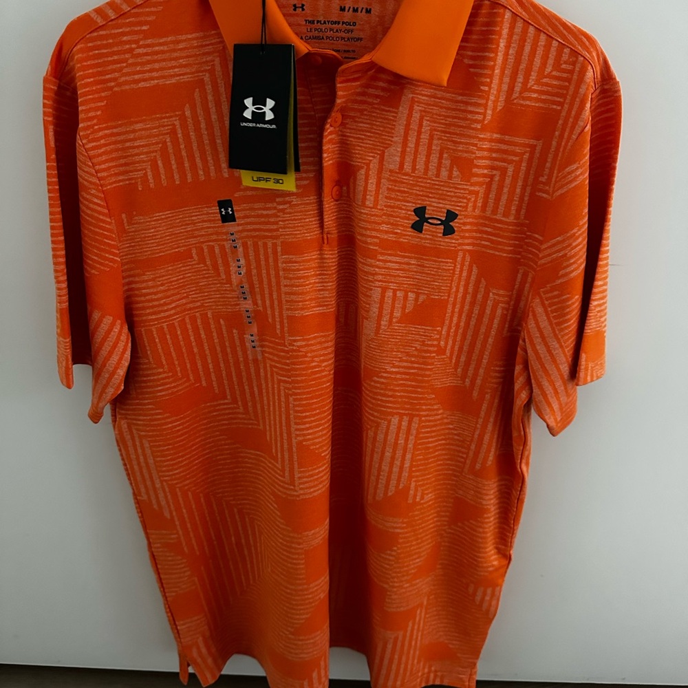 Under Armour Orange Patterned Golf Polo Shirt - medium, new with tags!
